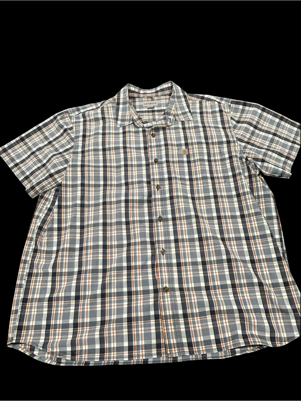 Carhartt Menās 2XL Gray Orange Plaid Short Sleeve Button Down Cotton Work Shirt